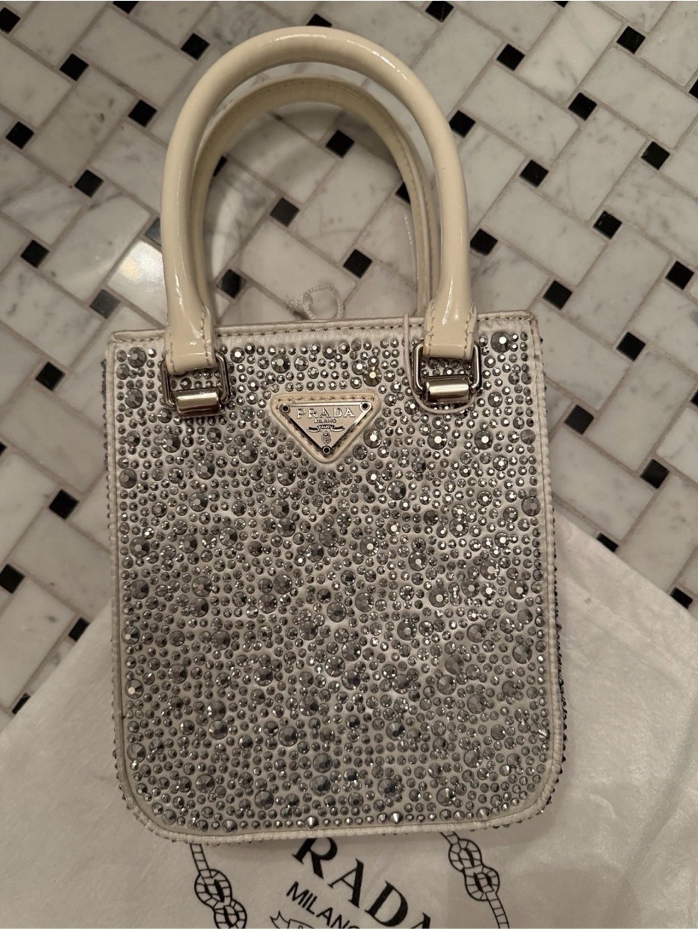 Brand New - White Crystal-Studded Mini Tote